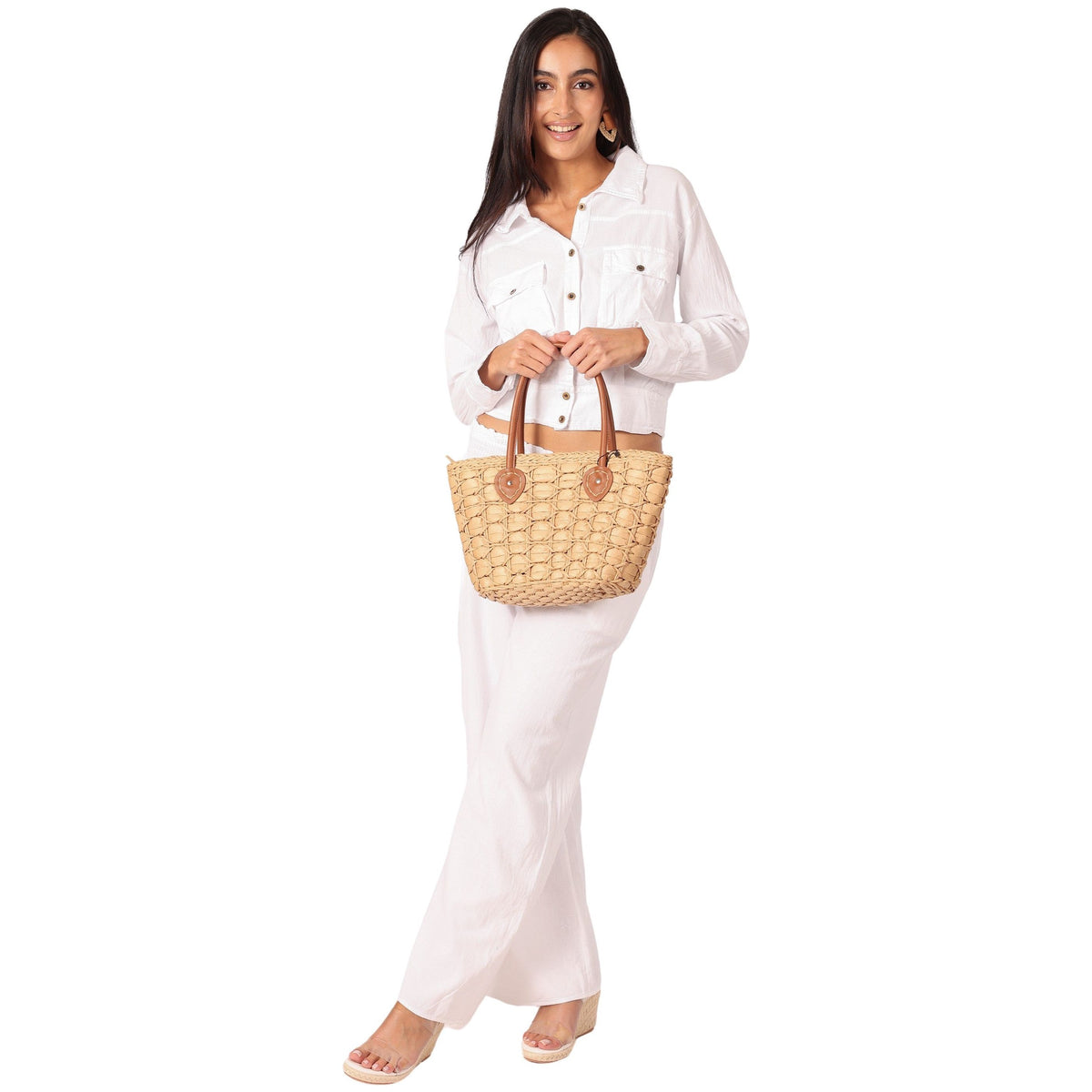 Natural Khaki Woven Tote Bag main image 1