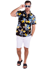 206001 - Black Cotton Hawaiian Pocket Shirt