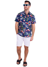 206005 - Navy Cotton Hawaiian Pocket Shirt