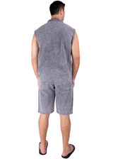 GZ1004 - Charcoal Gray Cotton Drawstring Pocket Sleeveless Shirt