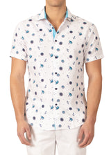 182005 - Turquoise Button Up Short Sleeve Dress Shirt