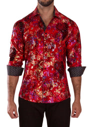 232260 - Red Button Up Long Sleeve Dress Shirt