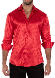 232272 - Red Button Up Long Sleeve Dress Shirt