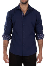 232273 - Navy Button Up Long Sleeve Dress Shirt