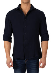 232275 - Navy Button Up Long Sleeve Dress Shirt