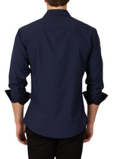 232276 - Navy Button Up Long Sleeve Dress Shirt