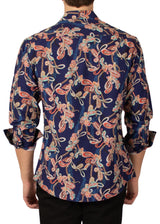 232278- Navy Button Up Long Sleeve Dress Shirt
