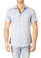 222109 - Blue Button Up Short Sleeve Dress Shirt