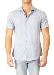222109 - Blue Button Up Short Sleeve Dress Shirt