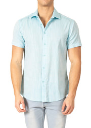 222109 - Turquoise Button Up Short Sleeve Dress Shirt