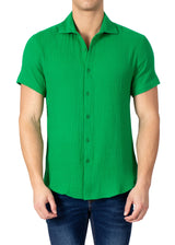 232102 - Green Button Up Short Sleeve Dress Shirt