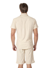 232113-243105 - Beige Greek Pattern Set Short Sleeve Shirt & Short