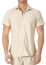 232113 - Beige Greek Pattern Short Sleeve Shirt
