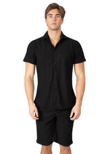 232113-243105 - Black Greek Pattern Set Short Sleeve Shirt & Short