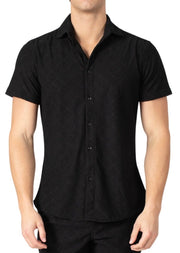232113 - Black Greek Pattern Short Sleeve Shirt