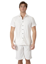 232113-243105 - White Greek Pattern Set Short Sleeve Shirt & Short