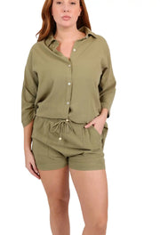 NW1828 - Olive Green Curve Cotton Top