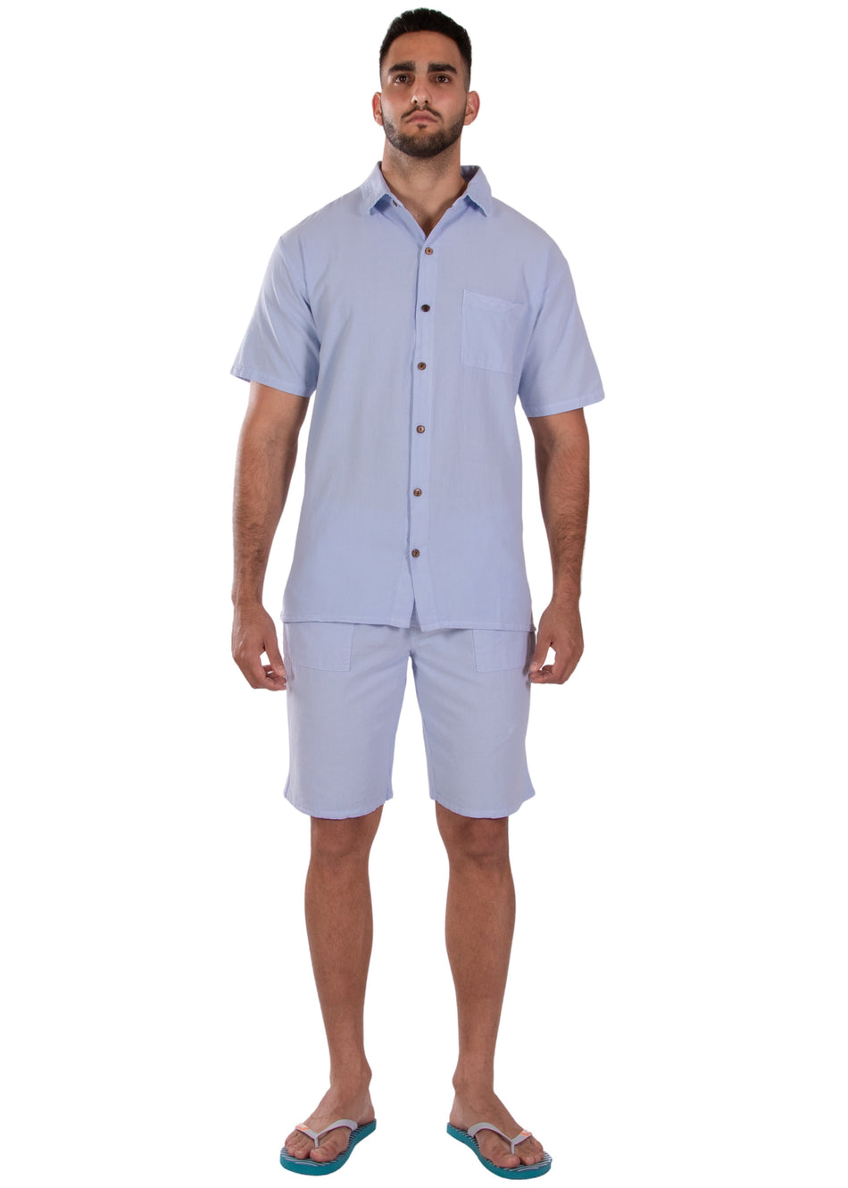 GZ1007 - Sky Blue Cotton Button Down Pocket Shirt