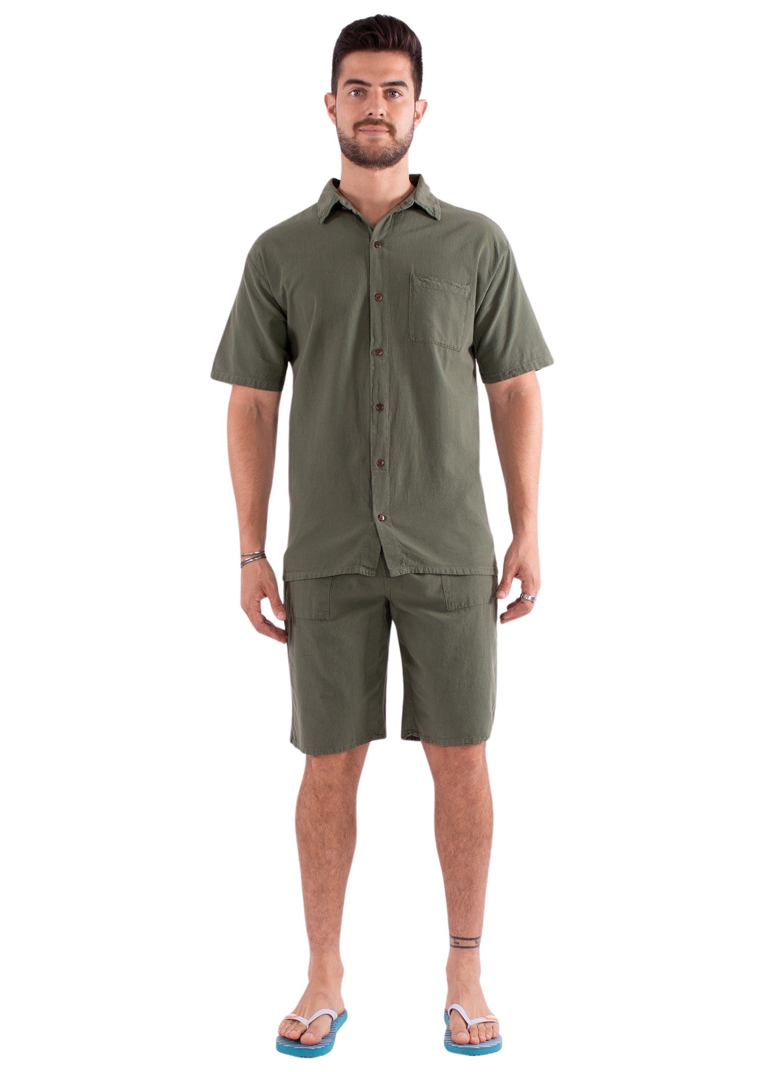 GZ3102 - Military Green Cotton Drawstring Waist Shorts
