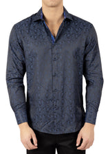 242212- Navy Button Up Long Sleeve Dress Shirt