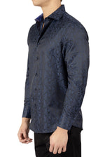 242212- Navy Button Up Long Sleeve Dress Shirt