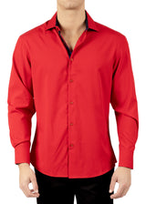 242213- Red Button Up Long Sleeve Dress Shirt