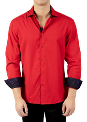 242213- Red Button Up Long Sleeve Dress Shirt