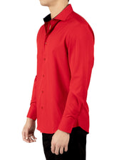 242213- Red Button Up Long Sleeve Dress Shirt