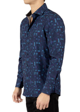 242214- Navy Button Up Long Sleeve Dress Shirt