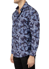 242215- Navy Button Up Long Sleeve Dress Shirt