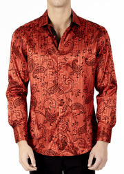 242203 - Red Button Up Long Sleeve Dress Shirt