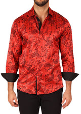 242203 - Red Button Up Long Sleeve Dress Shirt