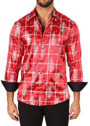 242206 - Red Button Up Long Sleeve Dress Shirt