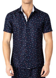 222078 - Navy Nautical Print Short Sleeve Shirt