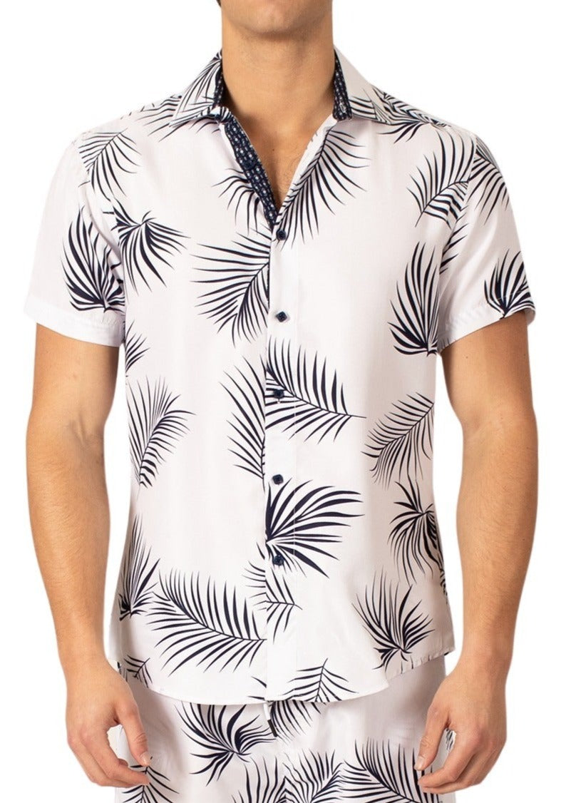 222079 - White Tropical Print Short Sleeve Shirt