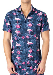 222082 - Navy Tropical Print Short Sleeve Shirt
