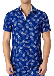 222086 - Navy Tropical Print Short Sleeve Shirt
