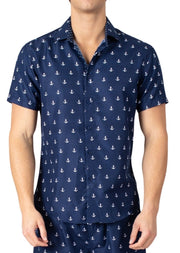 222087 - Navy Nautical Print Short Sleeve Shirt
