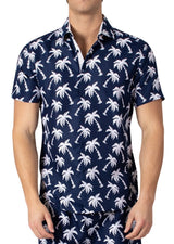 222089 - Navy Tropical Print Short Sleeve Shirt