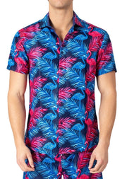 222090 - Navy Tropical Print Short Sleeve Shirt