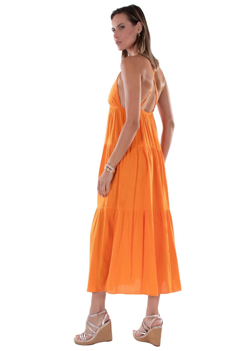 NW1566 - Orange Blue Cotton Dress