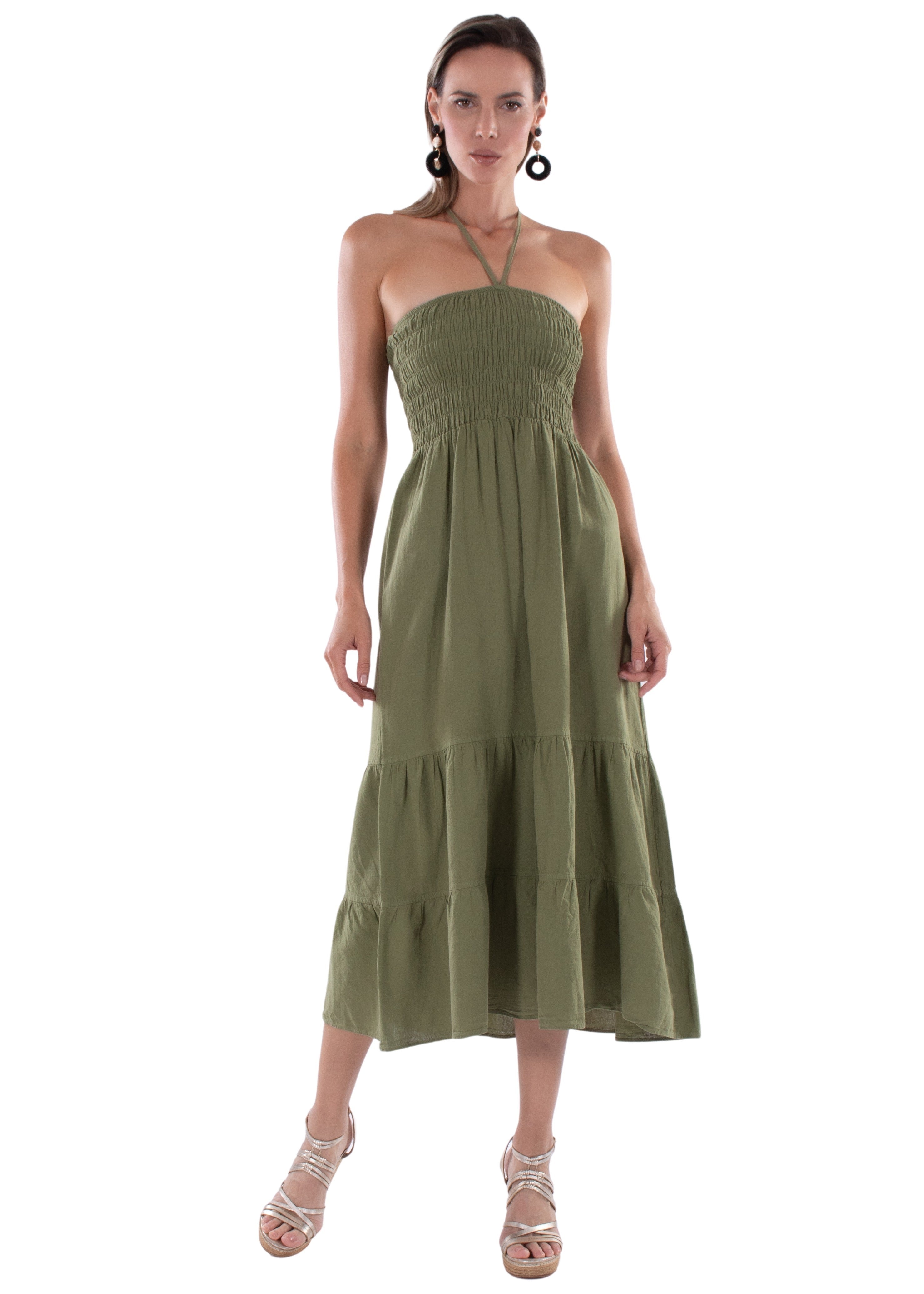 NW1567 - Olive Green Cotton Dress NEO NYC, INC. NW1567 - Olive Green Cotton Dress NEO NYC, INC.