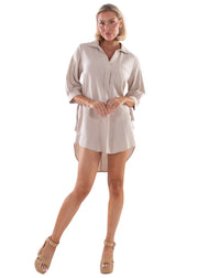 NW1718- Baby Beige Cotton Tunic Dress