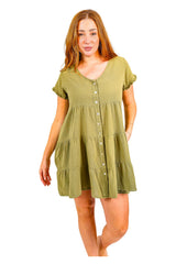 NW1815 - Olive Green  Curve Cotton Dress