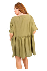 NW1833 - Olive Green Curve Cotton Dress