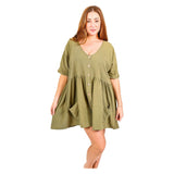 NW1833 - Olive Green Curve Cotton Dress