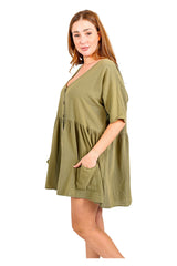 NW1833 - Olive Green Curve Cotton Dress