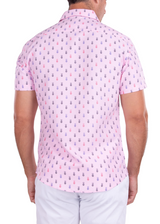 192020 - Pink Pineapple Print Button Up Short Sleeve Dress Shirt