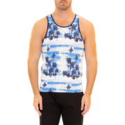201816 - Men's Blue Printed Cotton Tank Top