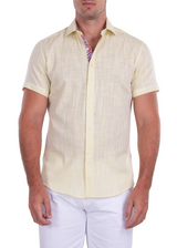 202120 - Men's Yellow Button Up Short Sleeve Dress Shirt
